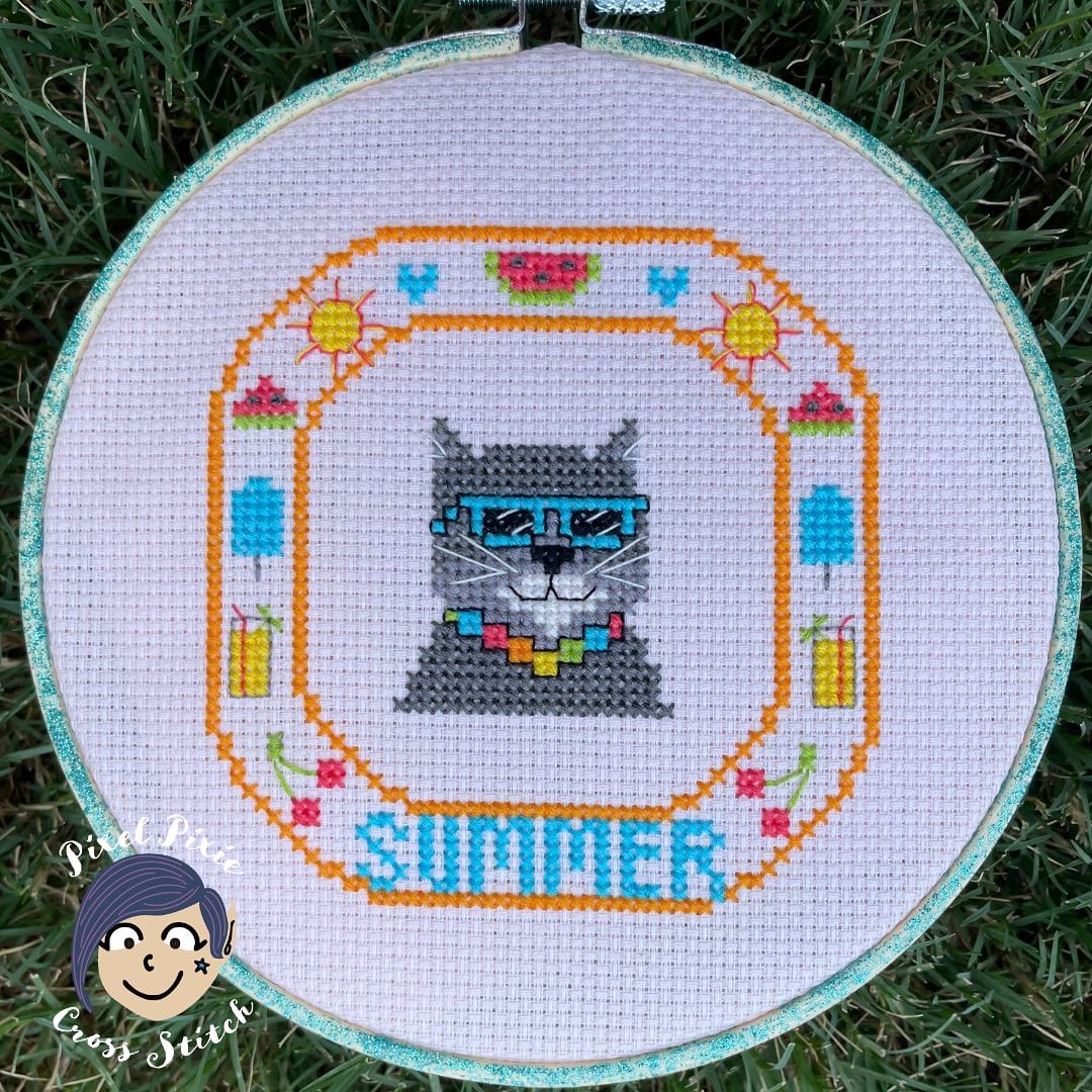 Summer Cat - a seasonal cat design | Pixel Pixie Cross Stitch