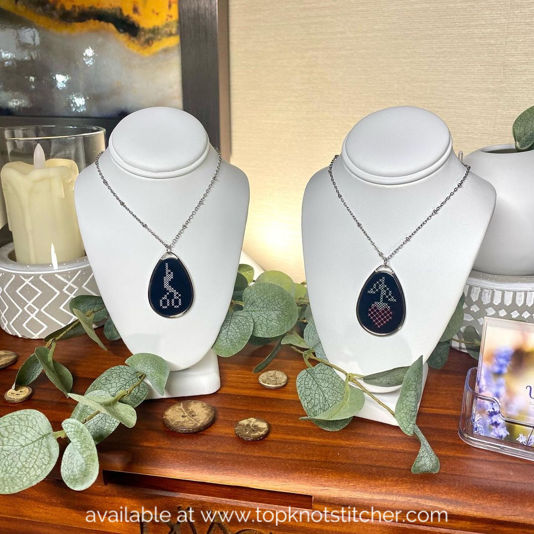 Cross Stitch Necklace Stork Scissors Strawberry Wild Violet Cros TopKnot Stitcher Shop