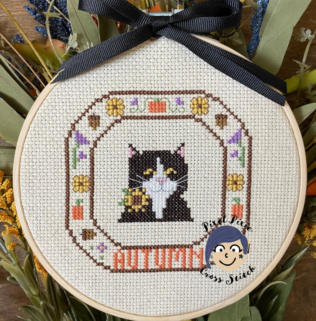 Autumn Cat - a seasonal cat design | Pixel Pixie Cross Stitch
