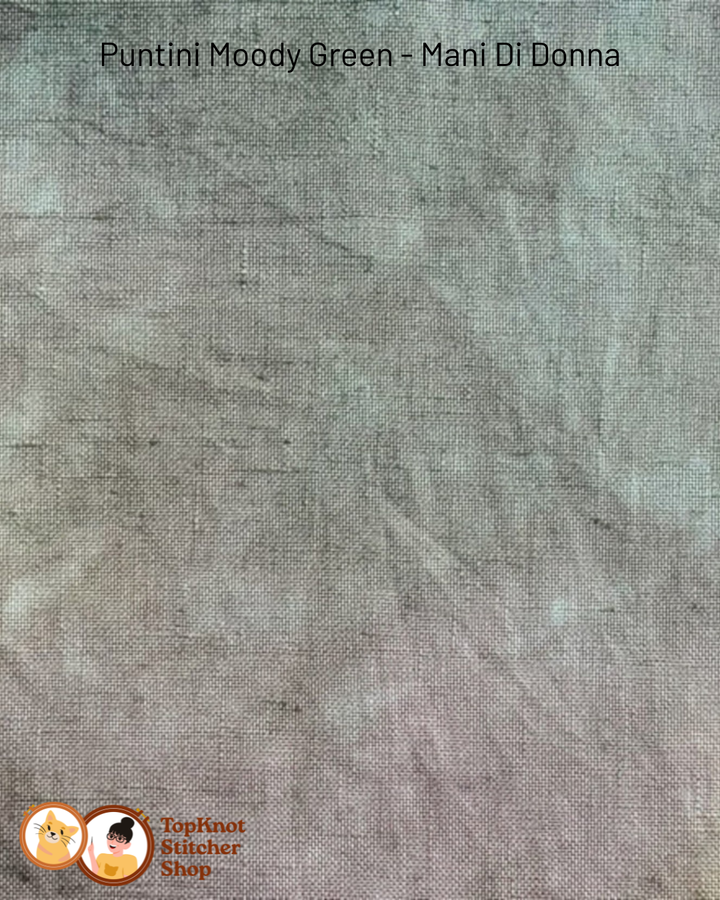 Pre-Order: Puntini's Moody Green linen - Fat Quarter (32ct, 36ct, 40ct) | Mani di Donna (begins shipping late August)