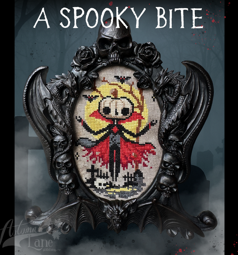Decorative item with skull design and text 'A Spooky Bite' on a dark background