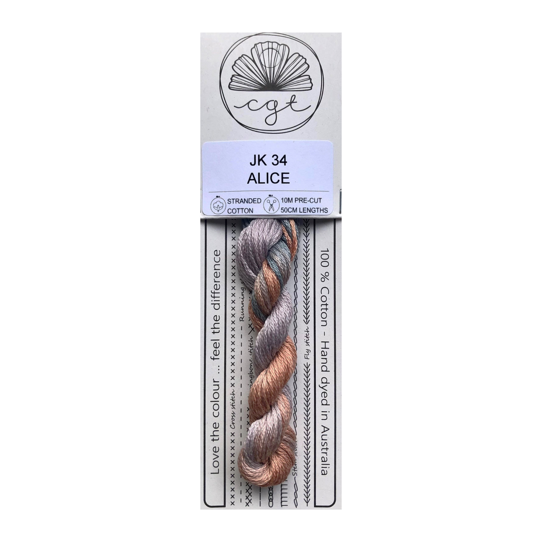 Packaged yarn with a label indicating the color 'Alice' and brand CGT
