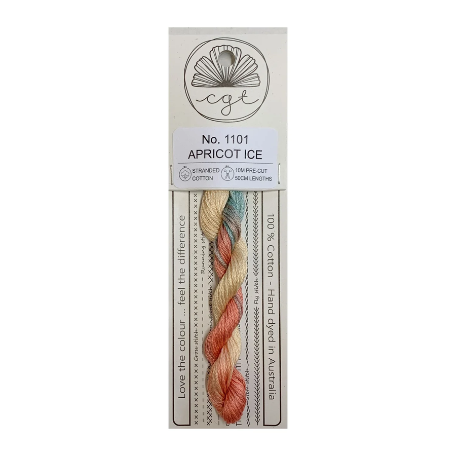 Packaged skein of yarn with a label on a white background