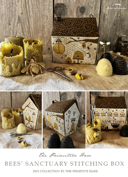 Pre-Order: Bee's Sanctuary Stitching Box Pattern (pins & fob add-ons available)| The Primitive Hare - Marketplace (ships ~mid-Sept.)