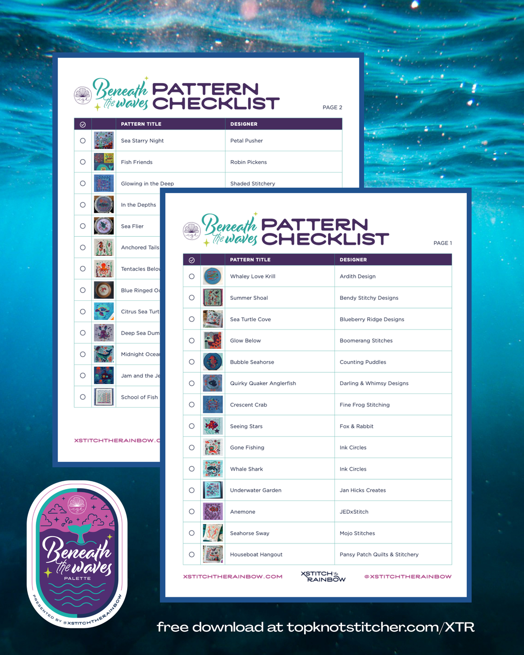Checklist Pattern FREEBIE Beneath the Waves Pattern Checklist - XStitch the Rainbow (PDF ...