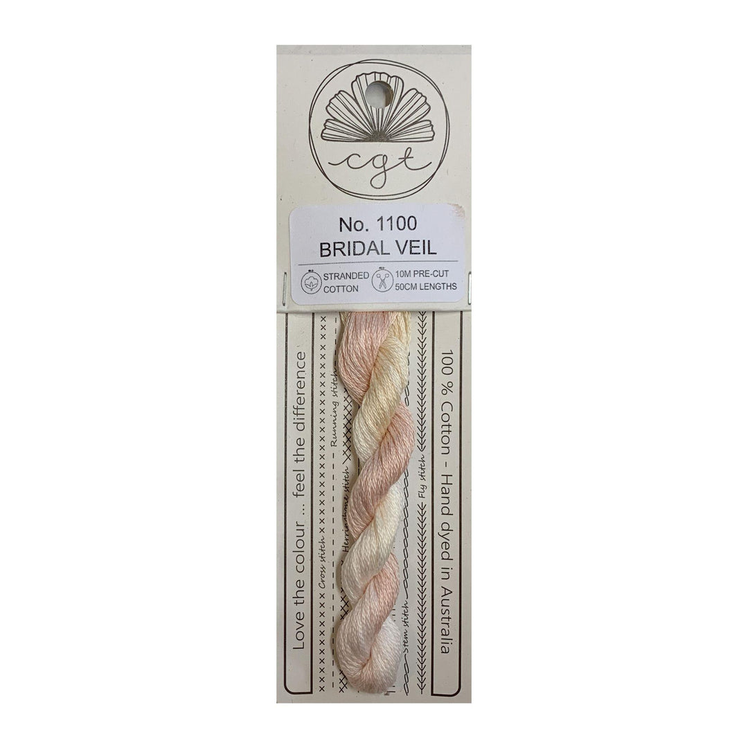 Packaged thread with a label indicating 'Bridal Veil' colorway on a white background