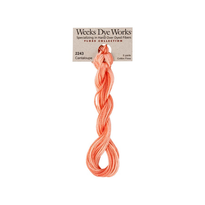 Weeks Dye Works hand-dyed cotton embroidery floss skein in cantaloupe 2243, a bright orange coral 