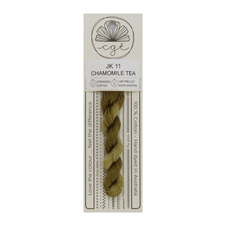 thread package with chamomile tea color swatch on a white background