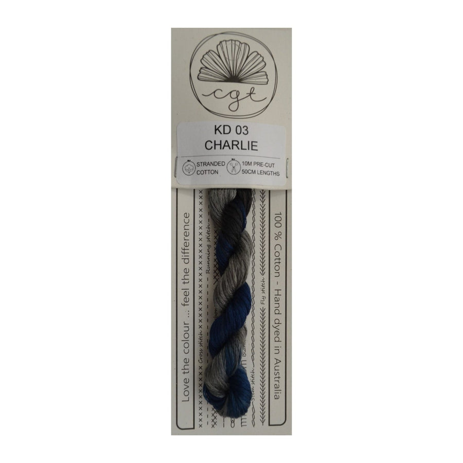 Packaged thread with a label on a white background