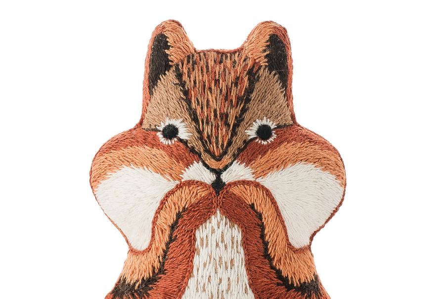 Embroidered patch of a fox on a white background