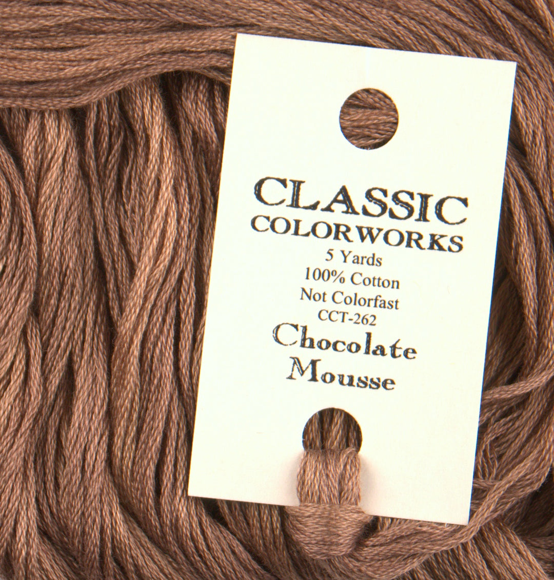 Brown yarn with a Classic Colorworks label on top