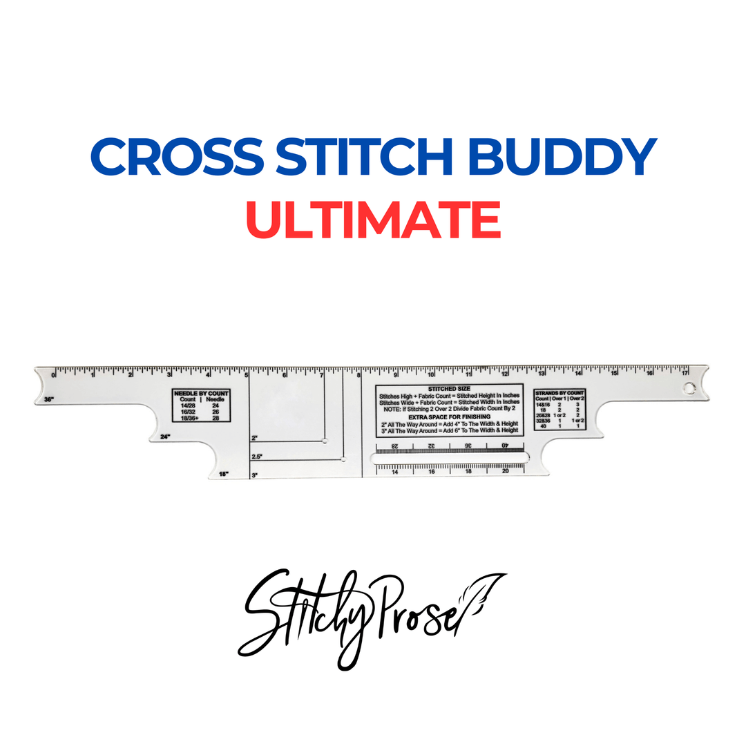 cross stitch buddy ultimate is a clear acrylic ruler with additional resources