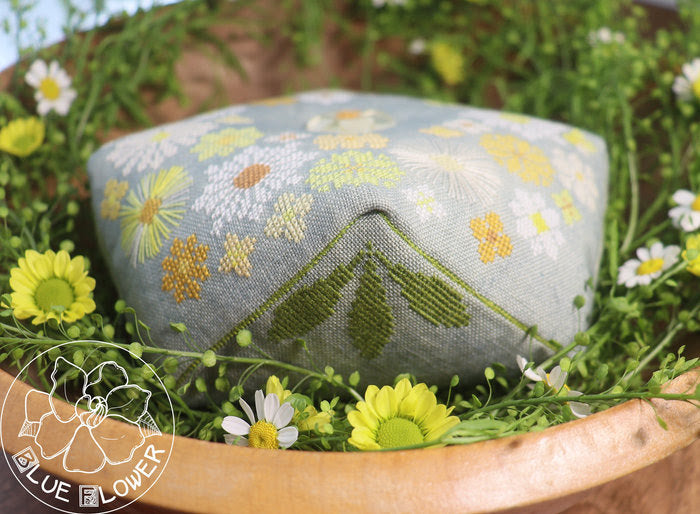 Pre-Order: Daisy Crown Biscornu | Blue Flower (ships early June)