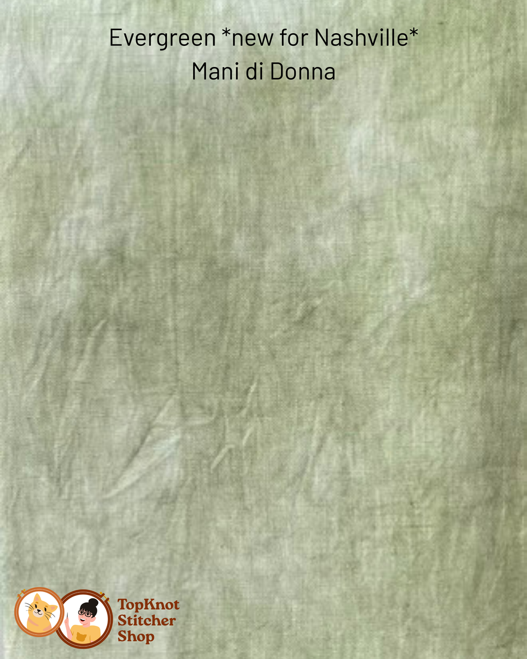 Textured green fabric with branding and product information 