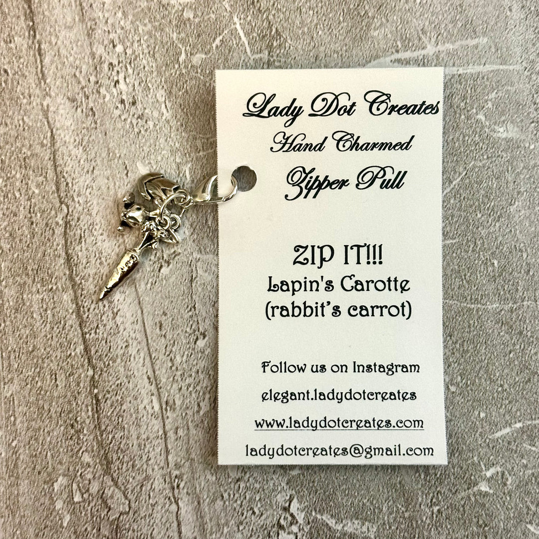 Zip It! Rabbit + Carrot - Zipper Pull | Lady Dot Creates
