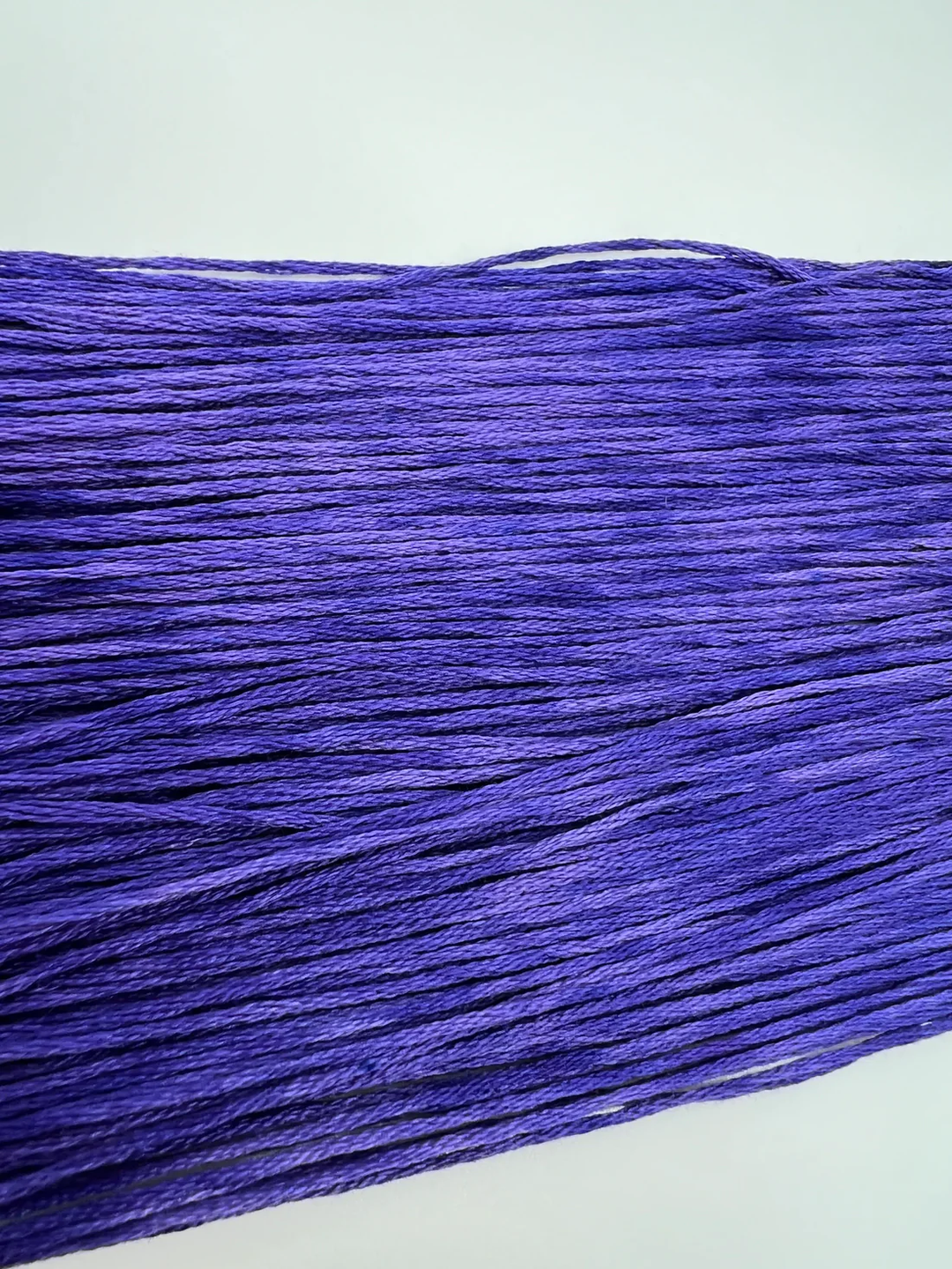 Close-up of blue embroidery floss on a white background