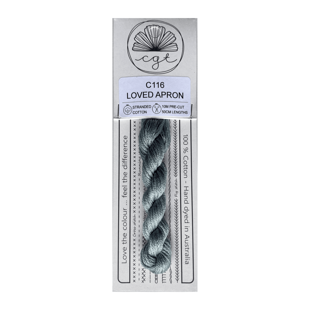 thread package with label for 'Loved Apron' color C116 on a white background
