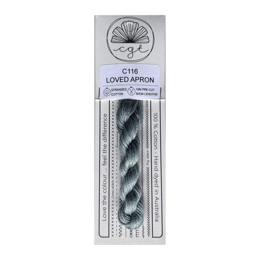 thread package with label for 'Loved Apron' color C116 on a white background