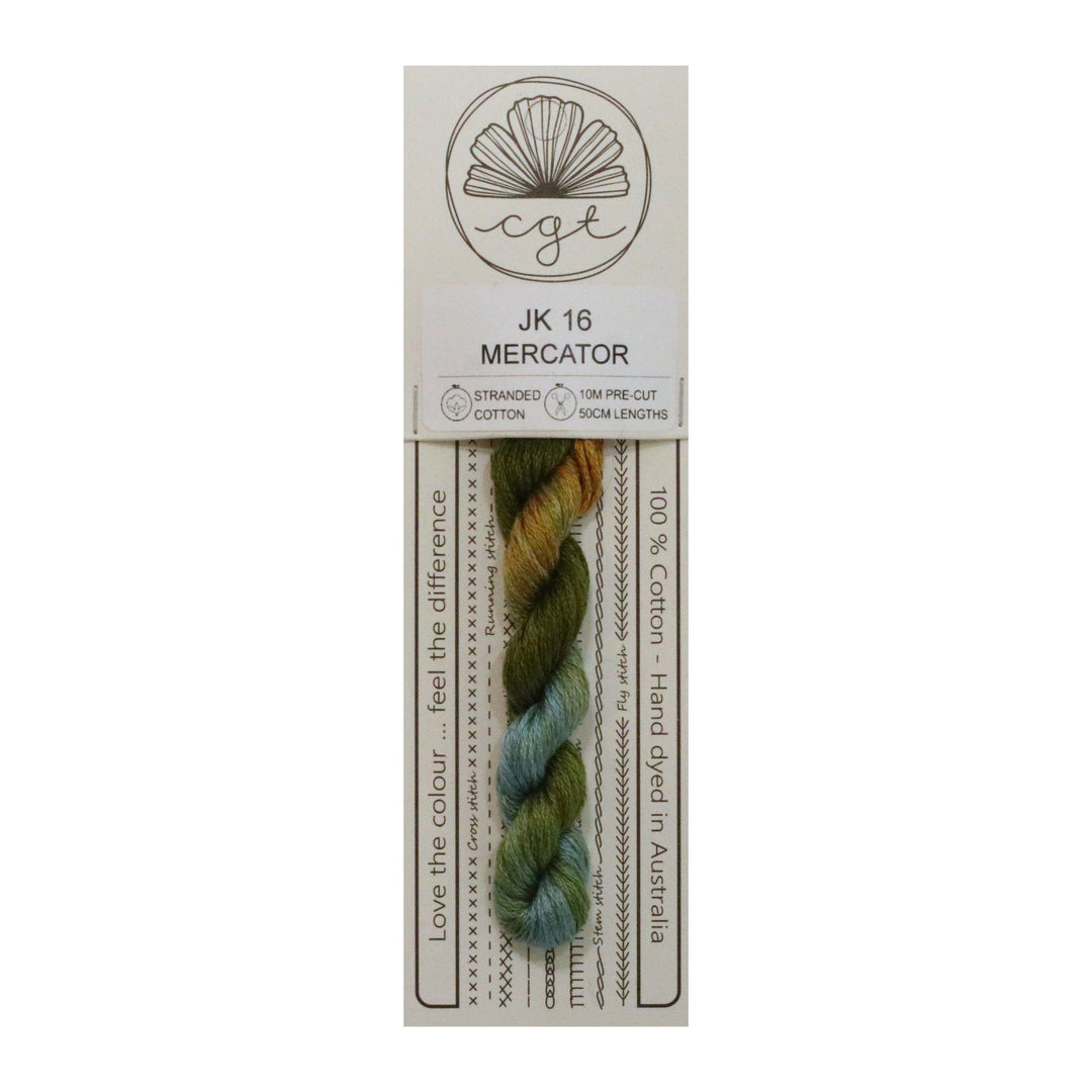 Packaged thread with a label on a white background