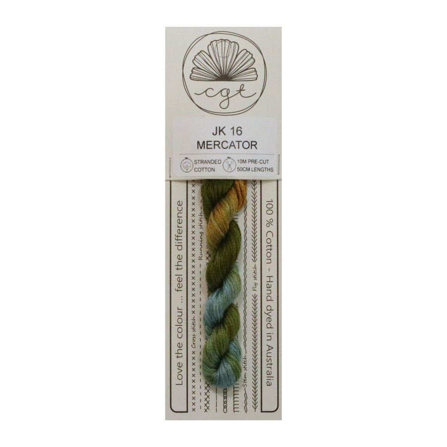 Packaged thread with a label on a white background
