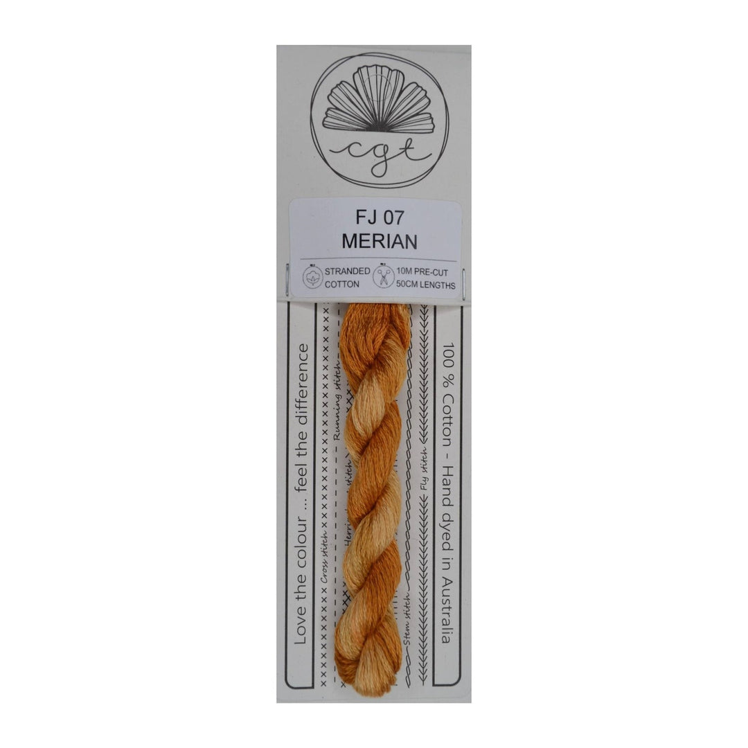 Packaged embroidery floss with a label indicating brand and product details on a white background