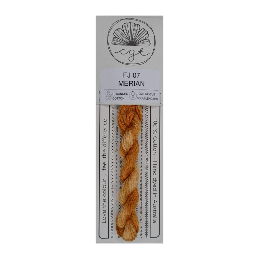 Packaged embroidery floss with a label indicating brand and product details on a white background