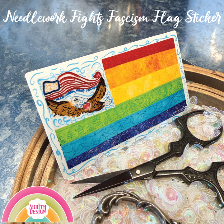 Pre-Order: Needlework Fights Fascism Flag - Sticker *fundraiser item* | Ardith Design (ships in March)