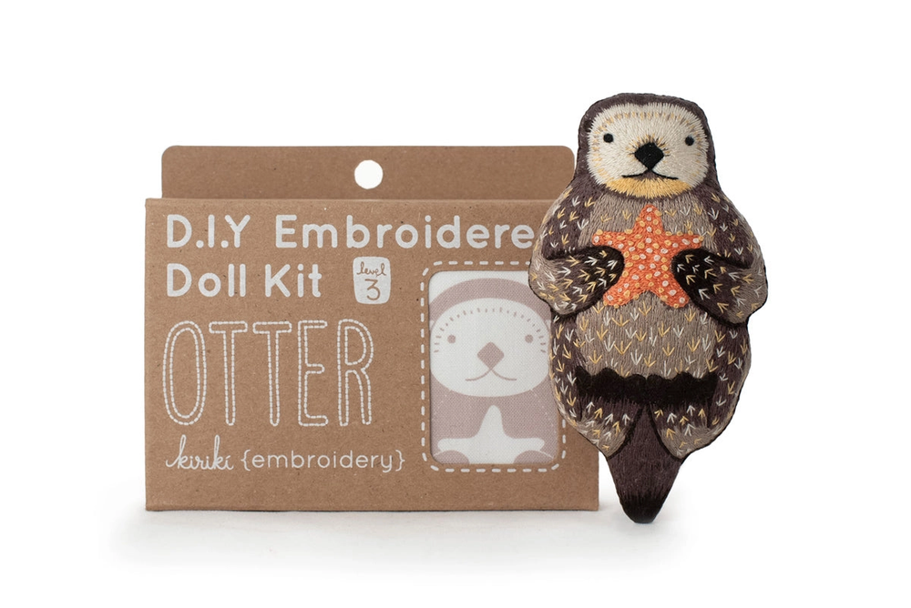 D.I.Y. Embroidery Doll Kit for an otter with a cardboard packaging on a white background