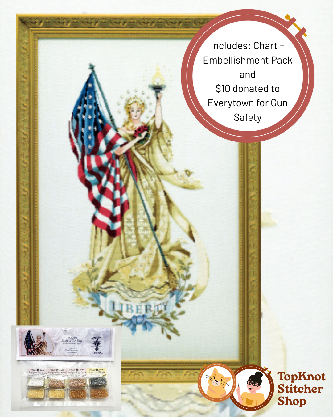 SOLD OUT Lady of the Flag chart + embellishment pack | Mirabilia *limited edition* ($10 donated to Everytown for Gun Safety 🧡) - ships in January