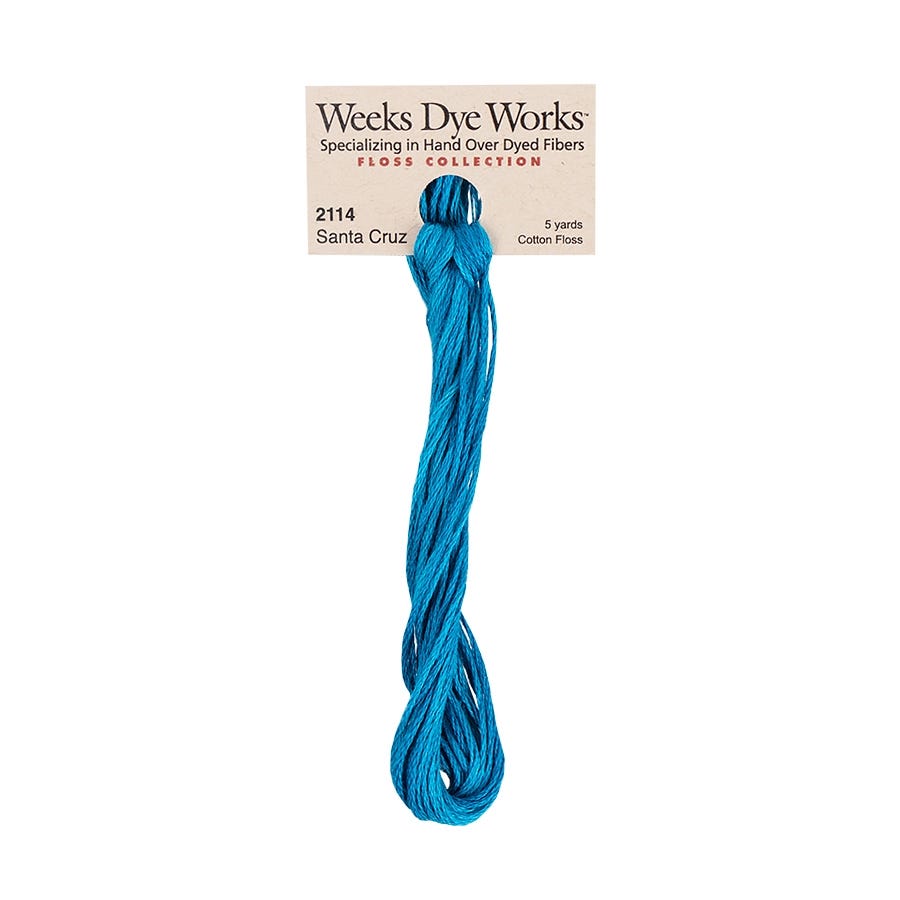 Weeks Dye Works hand-dyed cotton embroidery floss skein in Santa Cruz a bright turquoiese blue