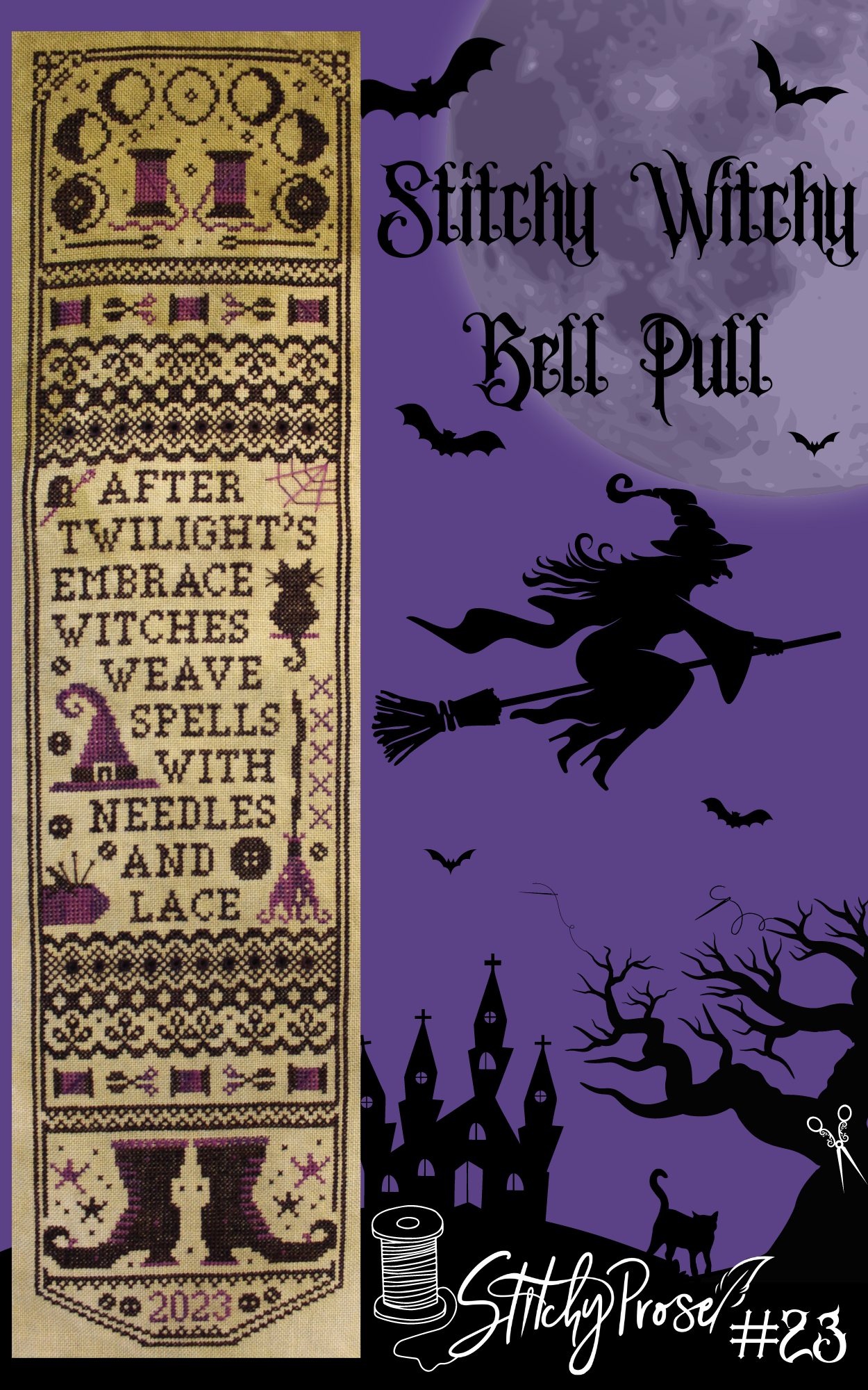 Stitchy Witchy Bell Pull | Stitchy Prose (Chart, Bell Pull Hanger, & Spicy Mustard fabric all available!)