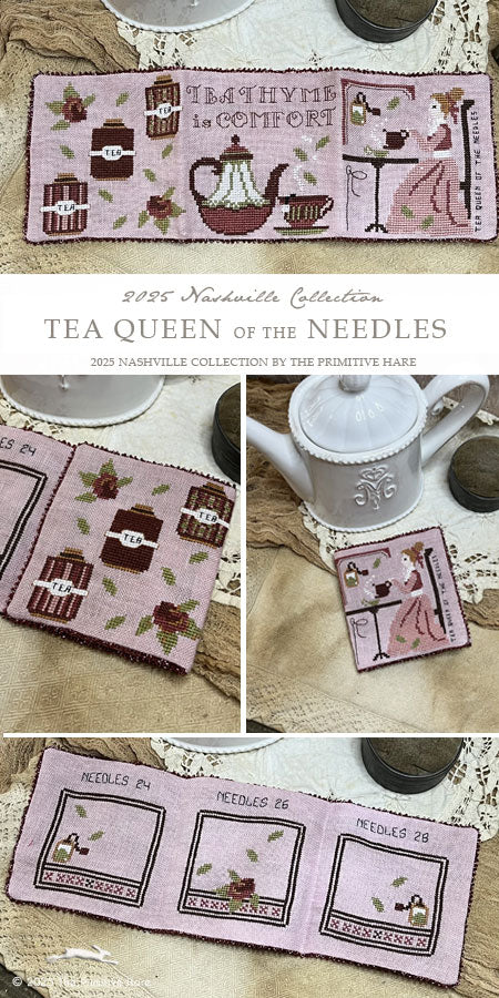 shows full cover and interior of tea queen needle book