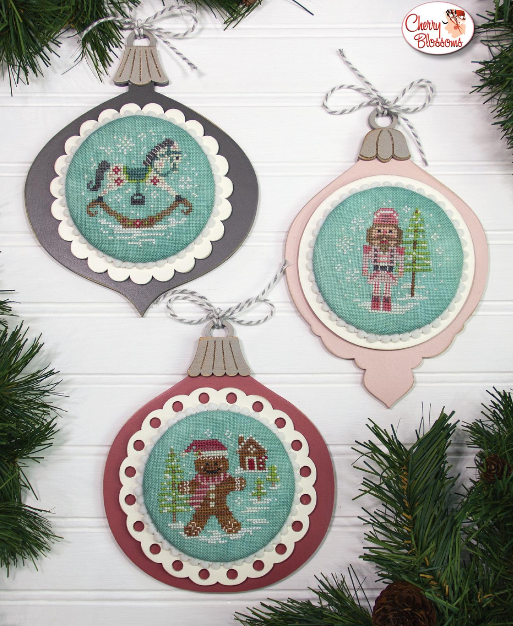 Vintage Ornaments Set Four pattern with Christmas-themed designs on a white background.