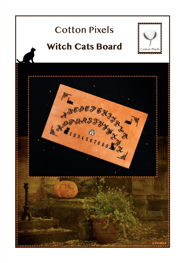 Witch Cats Board design by Cotton Pixels with a black cat silhouette and Halloween-themed elements.