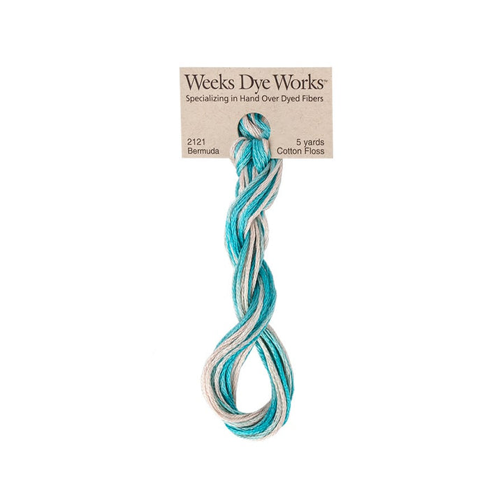 bright blue and offwhite variegated embroidery floss