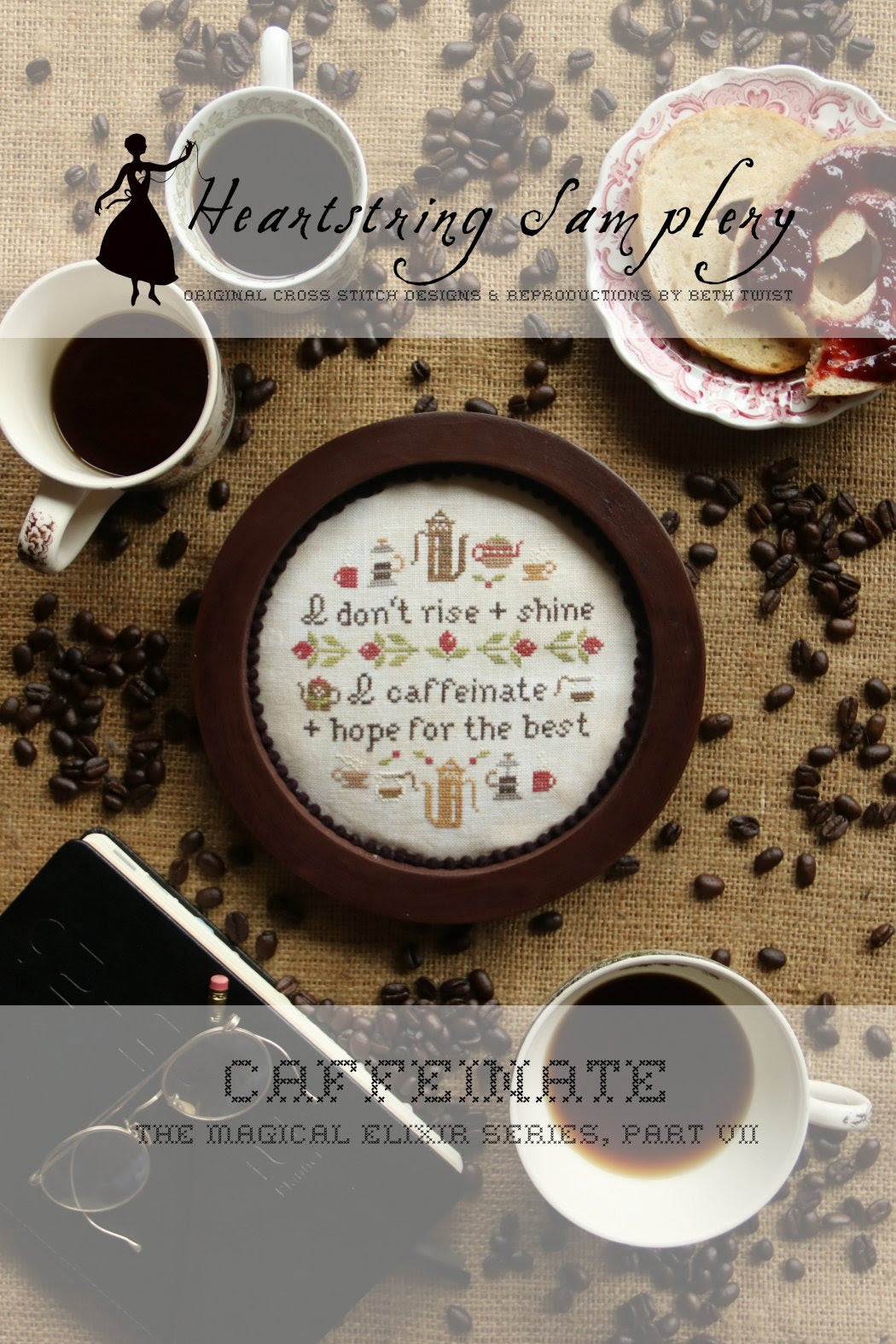 Heartstring Frame Caffeinate | Heartstring Samplery – TopKnot Stitcher Shop
