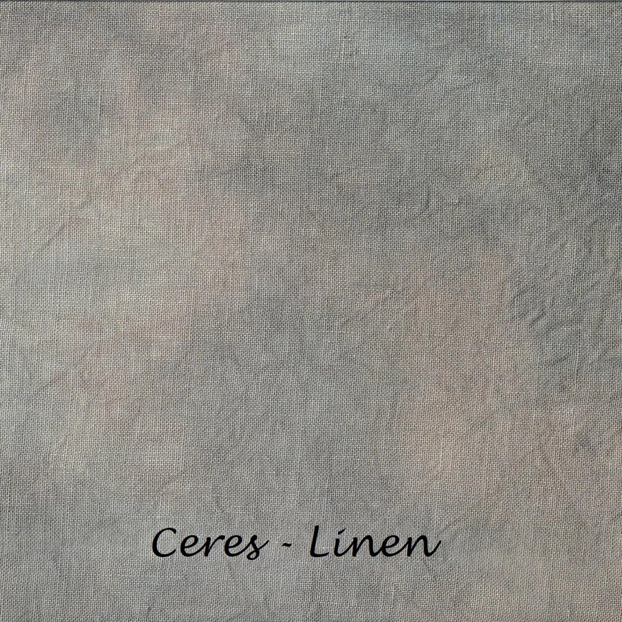 A textured fabric swatch with a mottled gray and beige linen-like pattern, labeled 'Ceres - Linen' at the bottom.