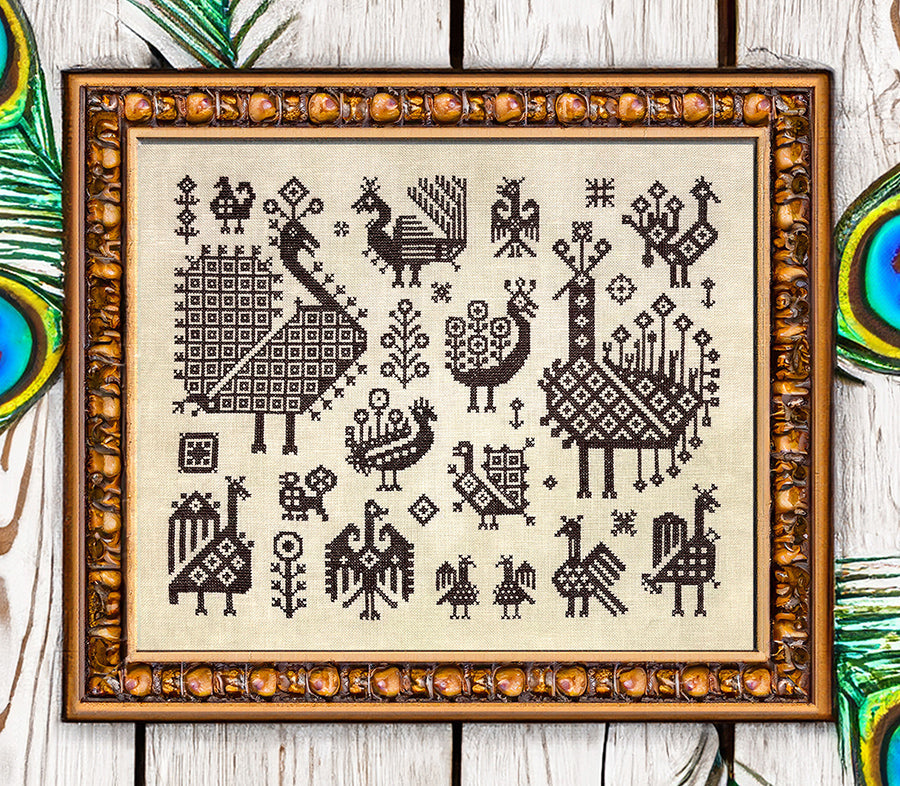 Framed artwork with geometric patterns on a wooden background