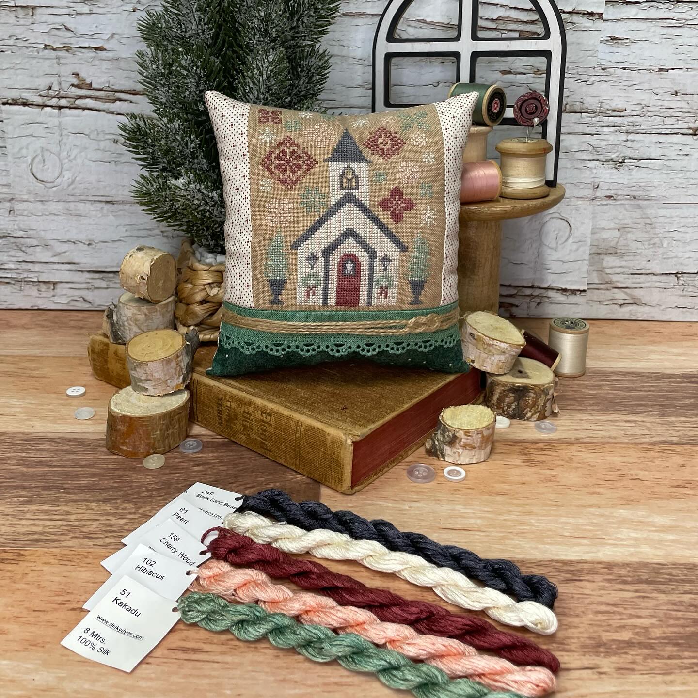 Church on Holly Hill (Dinky Dyes thread pack available) | Erin Elizabeth Designs (Nashville Market 2024)