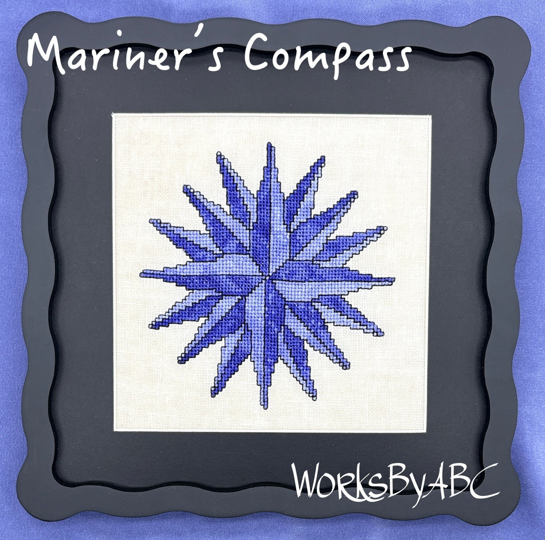 Blue compass design with 'Mariner's Compass' text and 'WorksByABC' branding on a purple background.