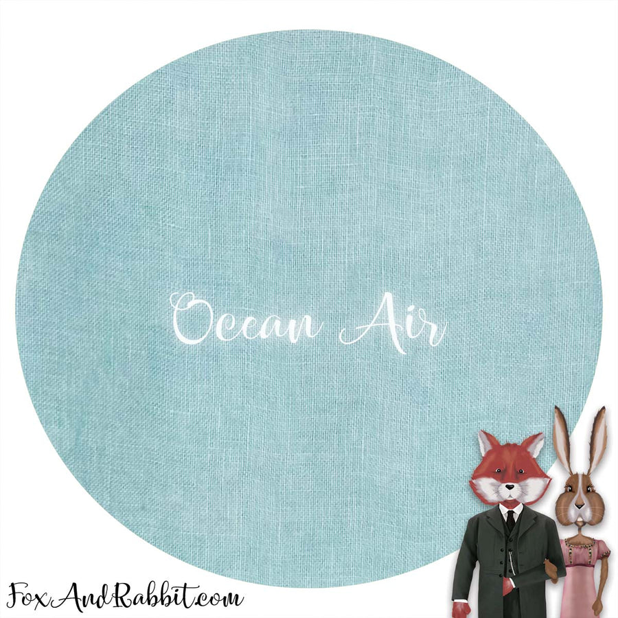 Illustration of a fox and rabbit couple in formal attire with 'Ocean Air' text on a blue circular background.