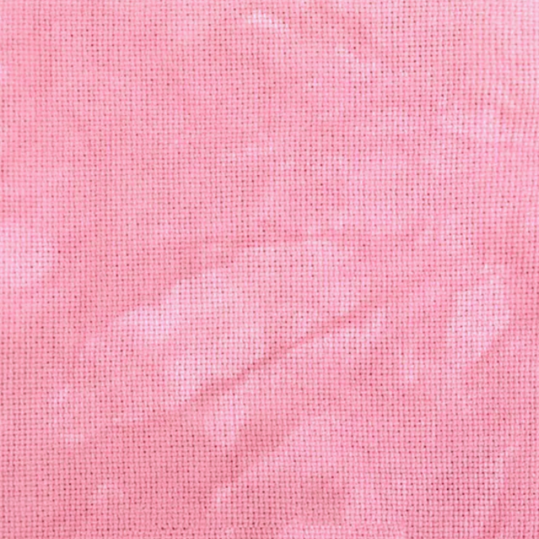 peony aida cross stitch fabric is a bright pink with mottling of lighter pink hand dyed by fiber on a whim 