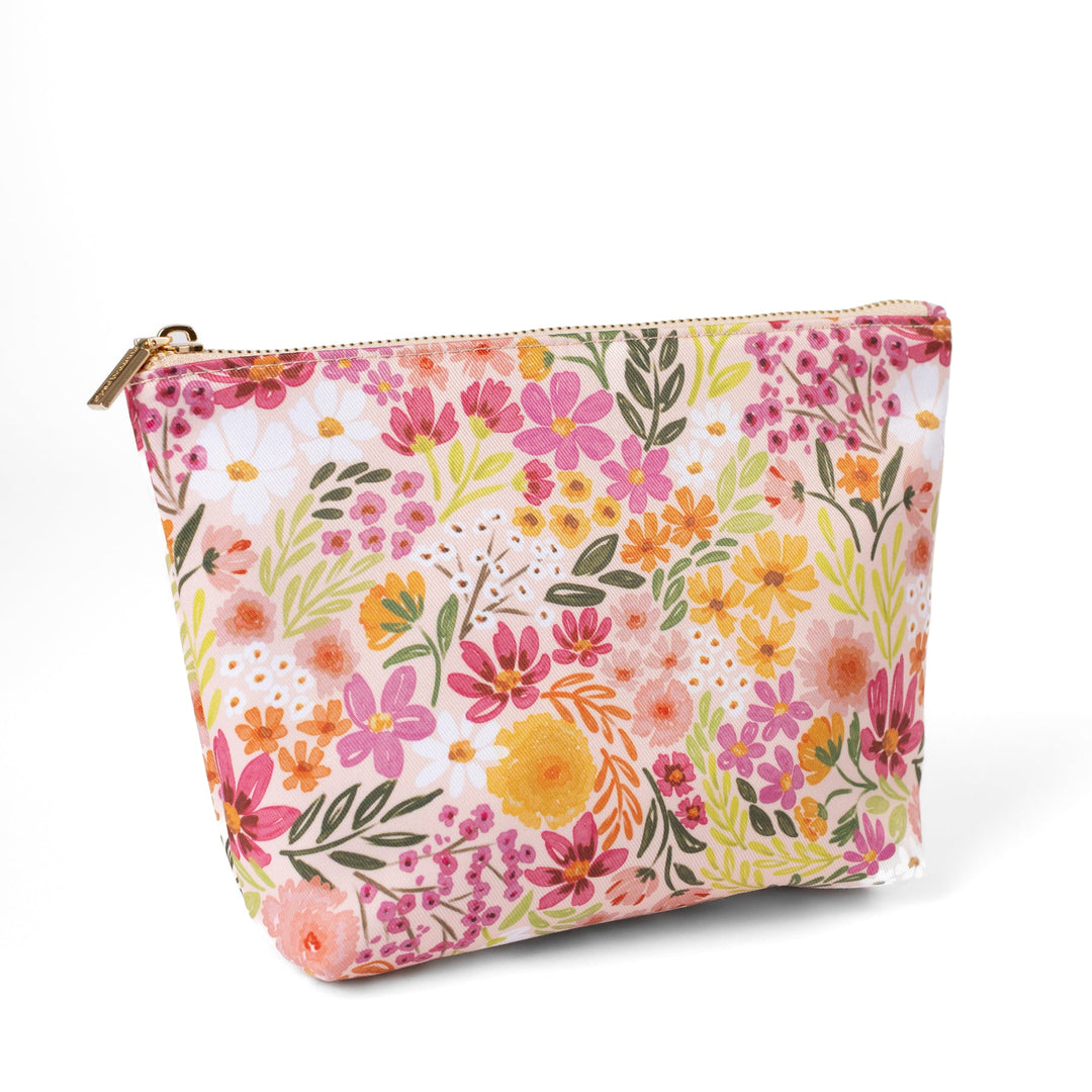 Floral patterned pouch on a white background
