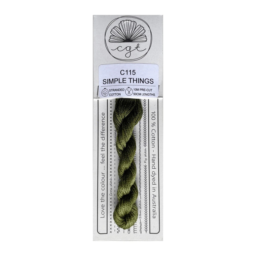 green skein of thread in cottage garden threads packaging on a white background
