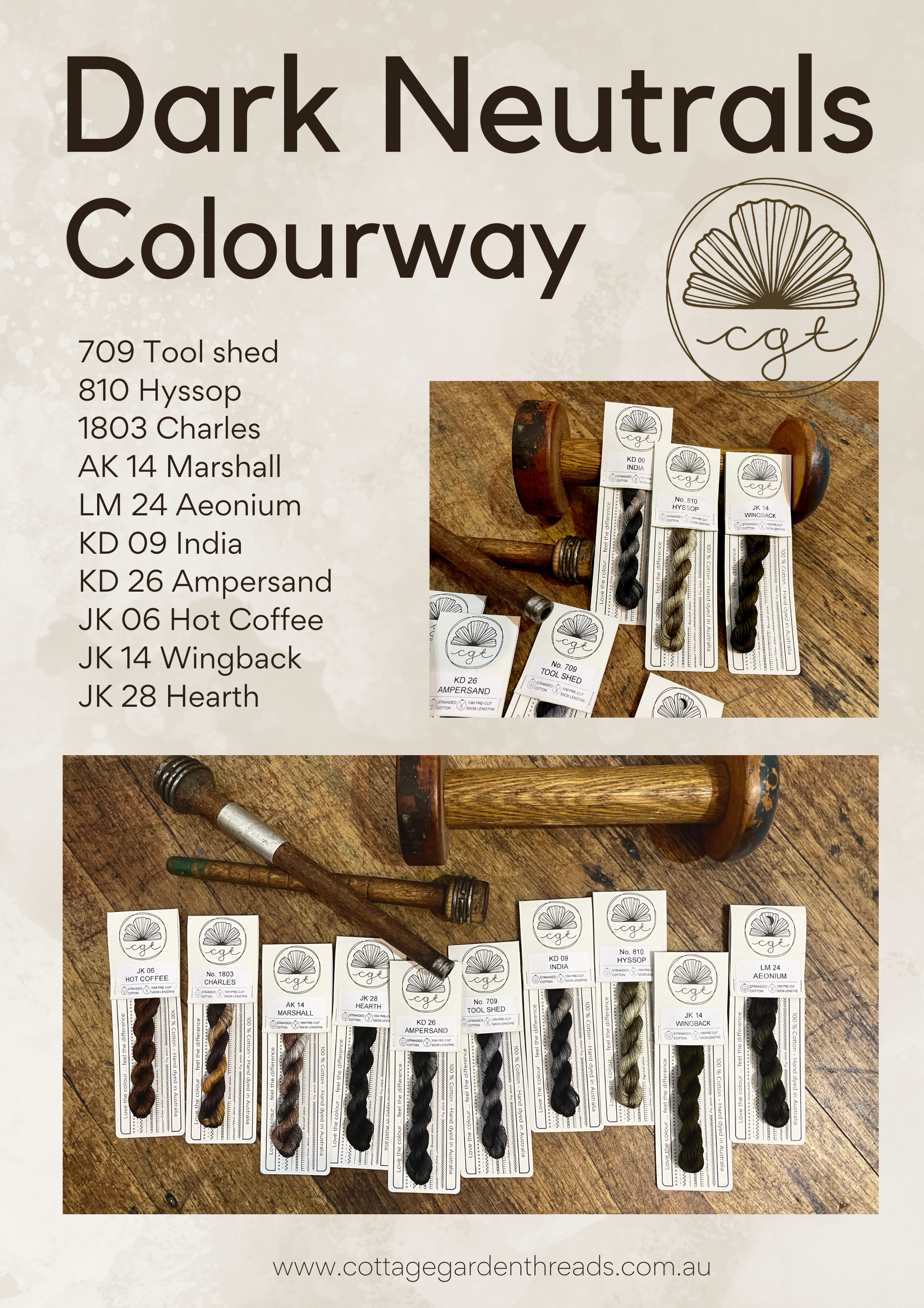 Dark Neutrals Colorway - set of 10 skeins | Cottage Garden Threads