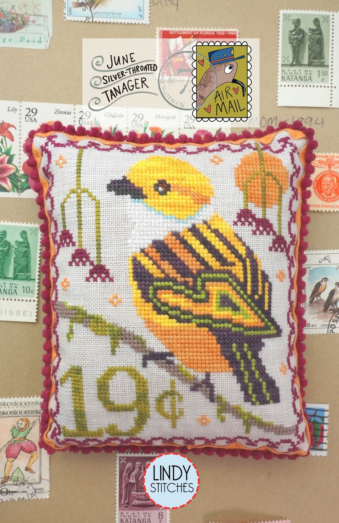 Air Mail June - Silver-Throated Tanager | Lindy Stitches