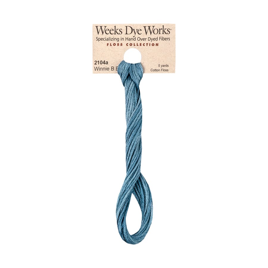 Weeks Dye Works hand-dyed cotton embroidery floss skein in winnie b blue 2104a a medium blue