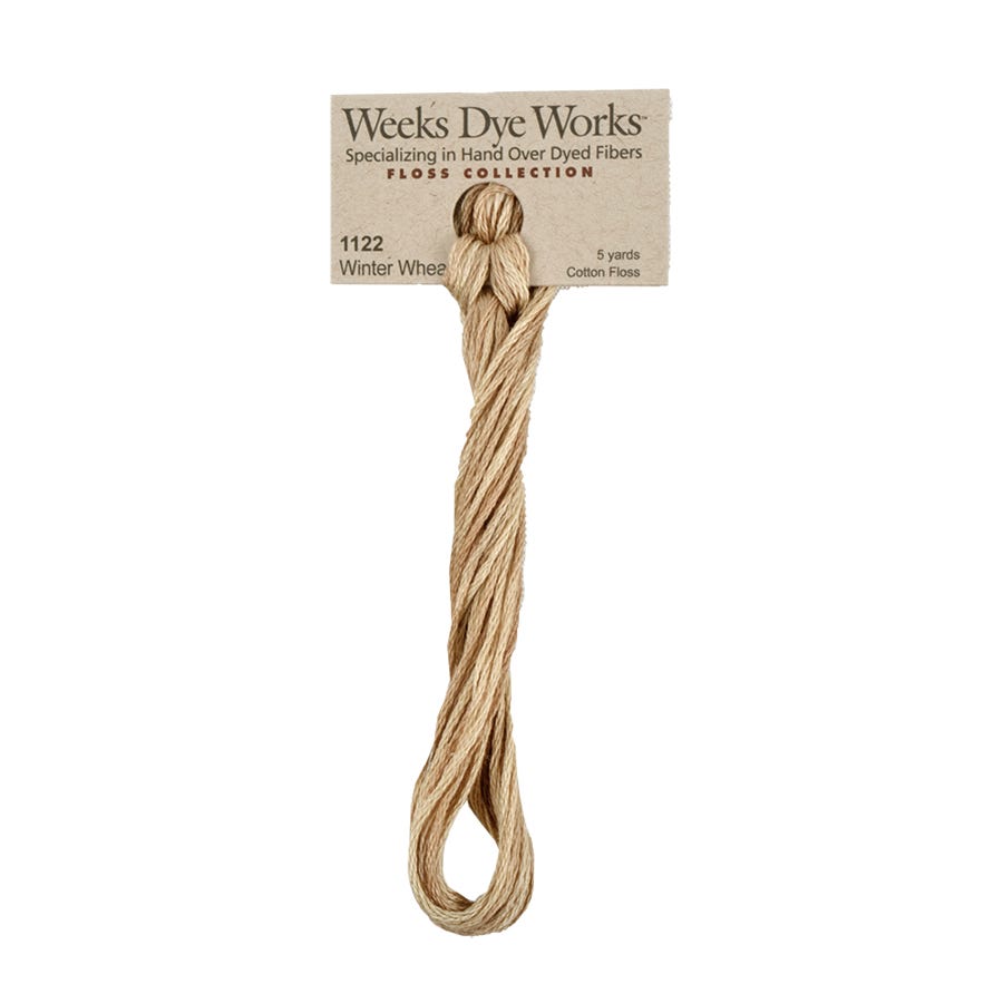 Weeks Dye Works hand-dyed cotton embroidery floss skein in winter wheat a light brown or beige color 