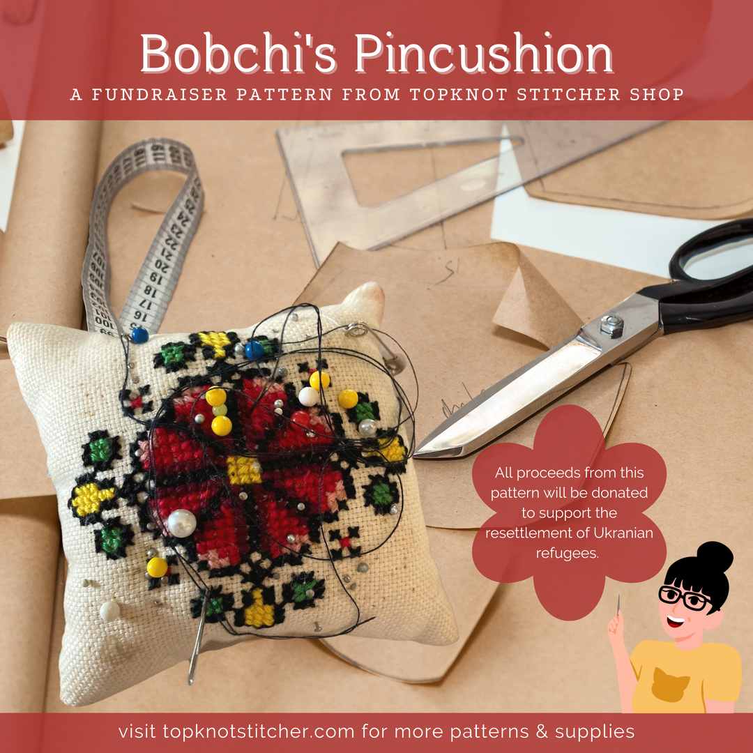 Bobchi's Pincushion (A Ukraine Fundraiser PDF) | TopKnot Stitcher Shop