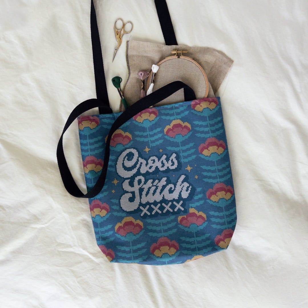 Cross Stitch Tote Bag | Wild Violet Cross Stitch